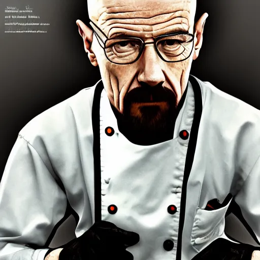 Image similar to Walter White dressed as a cook, digital art, artstation, high detailed, high rendering, high quality,