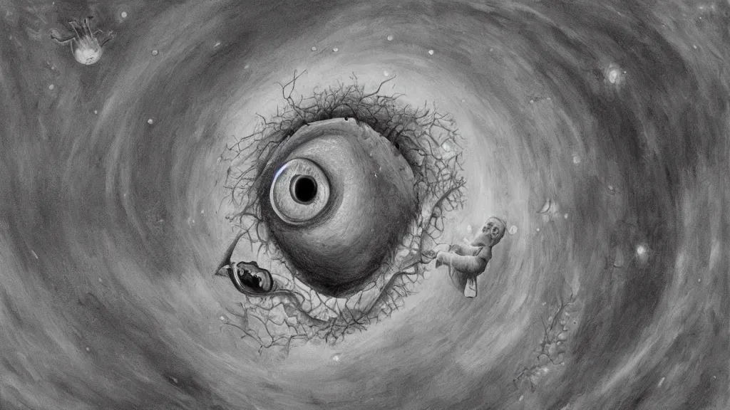 Image similar to a beautiful dreamy painting of a smiling coronavirus inside a growing high-resolution television screen, dark, sinister, detailed, art by M.C. Escher