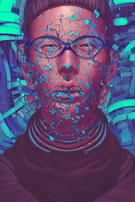 Image similar to abstract portrait, cyberpunk art, floating detailes, very detailed face, leaves by miyazaki, colorful palette illustration, kenneth blom, mental alchemy, james jean, pablo amaringo, naudline pierre, contemporary art, hyper detailed