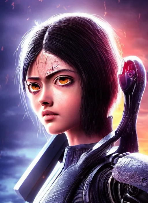 Image similar to Alita Battle Angel, digital animation, trending on artstation, full body portrait, hyper realistic render, 8k