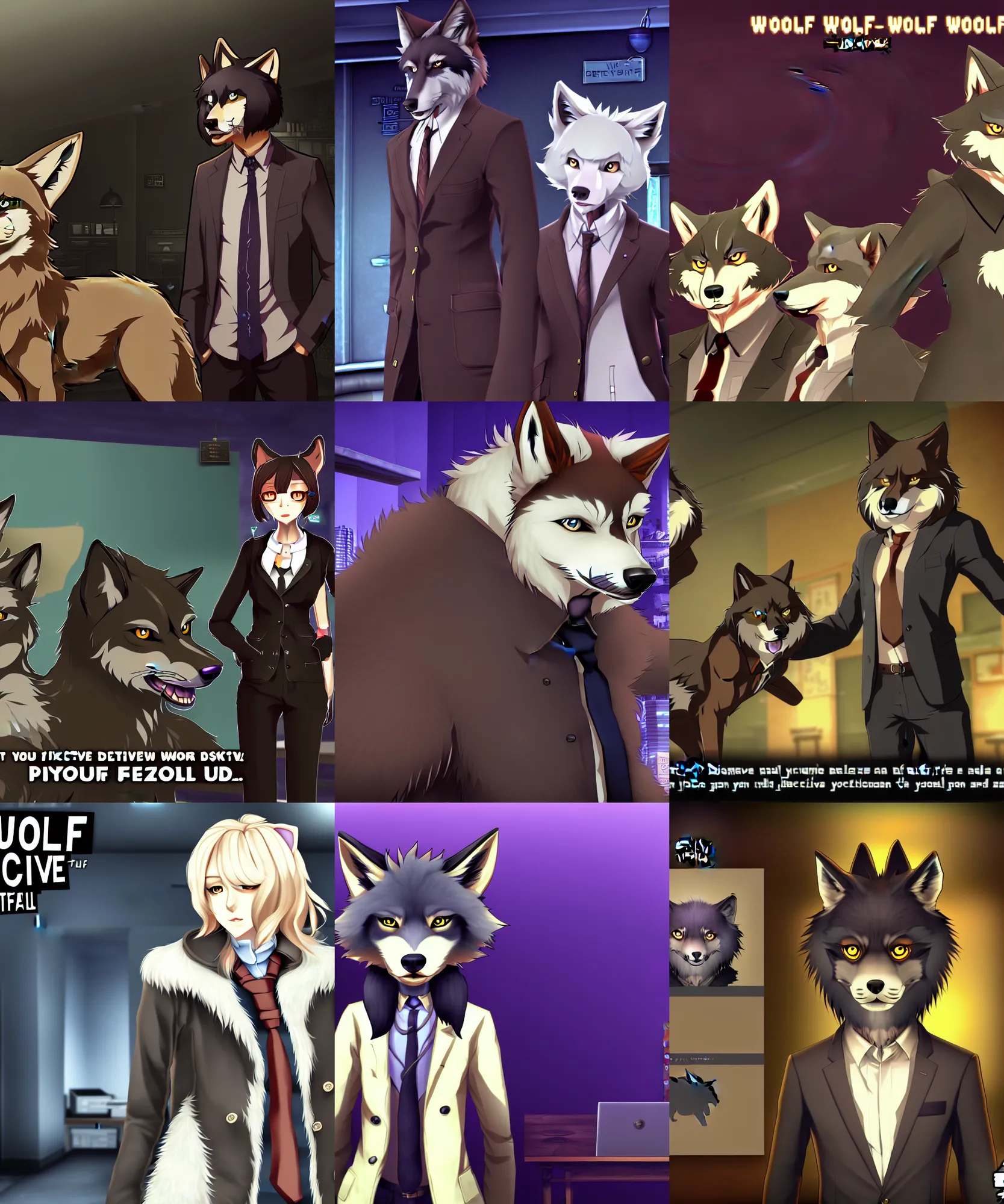 Image similar to furry - wolf - detective - fursona uhd ue 5 visual novel pc game screenshot