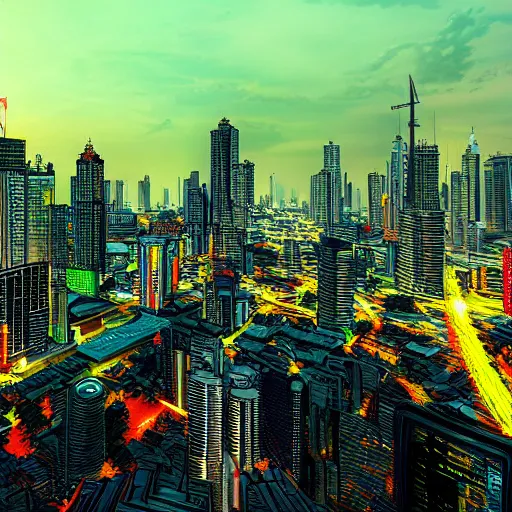 Image similar to bangkok! skyline, cyberpunk!, digital art, 8 k