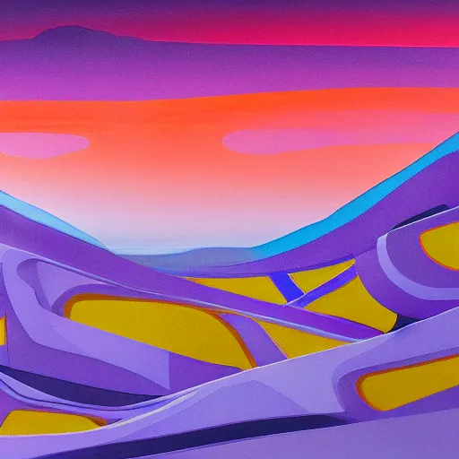 Image similar to futuristic landscape, violet and orange accents