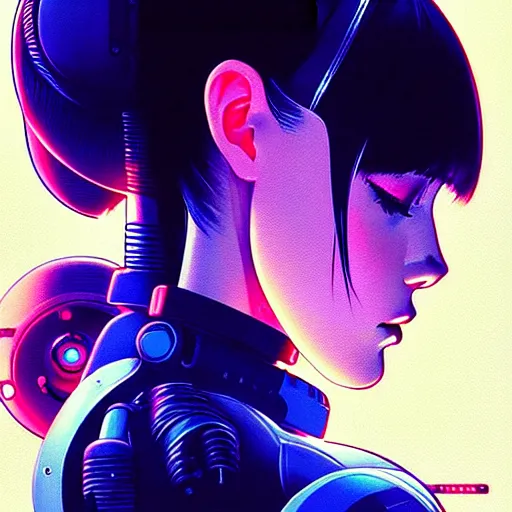 Image similar to side portrait scifi cyborg girl with robotic parts and spacesuit | | head only in center of image, audrey plaza, fine detail!! anime!! realistic shaded lighting!! poster by ilya kuvshinov katsuhiro otomo ghost - in - the - shell, magali villeneuve, artgerm, jeremy lipkin and michael garmash and rob rey