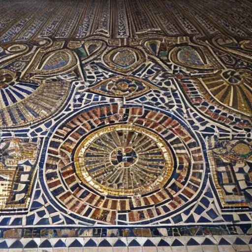 Prompt: detailed, intricate, roman mosaic of penrose tiles on the floor of notre dame cathedral