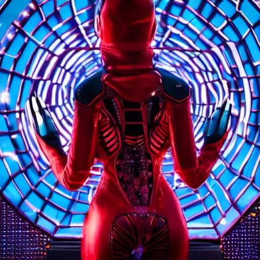 Image similar to love, diverse hot cybersuits, from behind, connection rituals, wide wide angle, vivid, elaborate, highly detailed, beautiful lighting