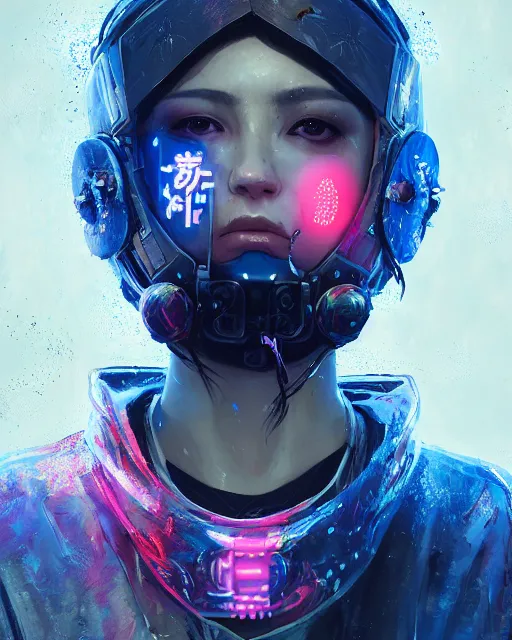 Image similar to detailed portrait Neon Operator Girl cyberpunk futuristic neon Reflective puffy coat, decorated with traditional japanese ornaments by ismail inceoglu dragan bibin hans thoma greg rutkowski Alexandros Pyromallis Nekro Rene Margitte illustrated Perfect face, fine details, realistic shaded, fine-face, pretty face