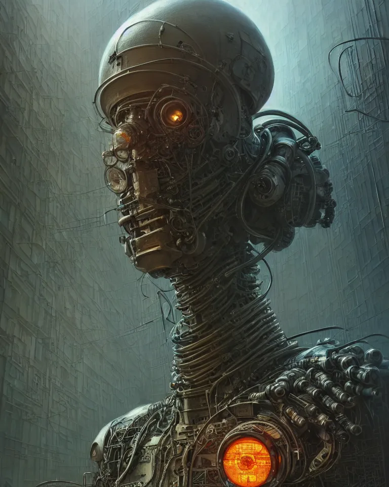 Image similar to low angle shot of a cyberpunk robot character in chernobyl, intricate, elegant, highly detailed, centered, digital painting, artstation, concept art, smooth, sharp focus, illustration, artgerm, tomasz alen kopera, peter mohrbacher, donato giancola, joseph christian leyendecker, wlop, boris vallejo