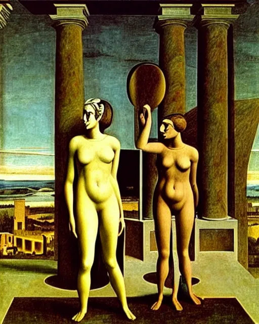 Image similar to The Disquieting Muses, by Giorgio de Chirico