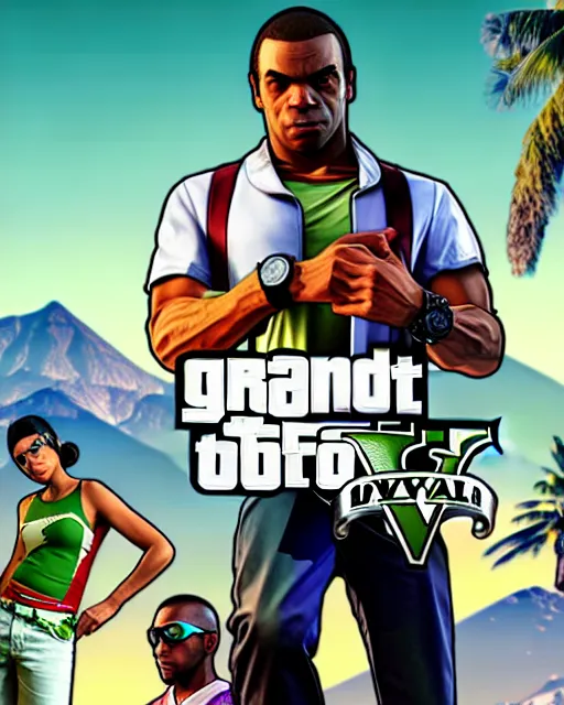 Image similar to gta 5, grand theft auto 5 cover art of lucio from overwatch