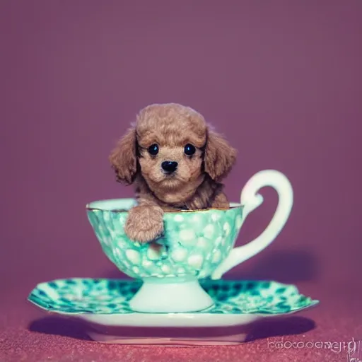 Image similar to teacup poodle in a teacup. Photography.