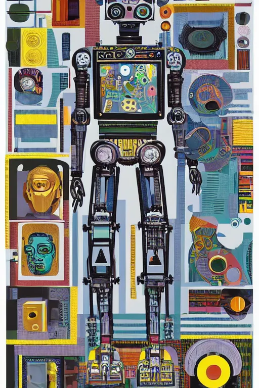 Image similar to a diagram of a robot body with various parts, cyberpunk art by eduardo paolozzi, behance contest winner, computer art, greeble, steampunk, poster art, james turrell, robert rauschenberg, andy warhol, pop art, czechoslovakia, surrealism, milton glaser, graphic design