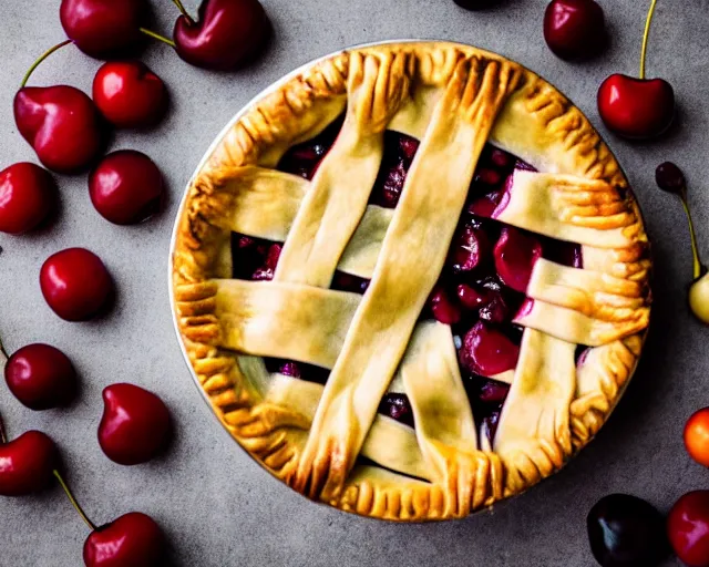 Image similar to dslr food photograph of a cherry pie, 8 5 mm f 1. 4