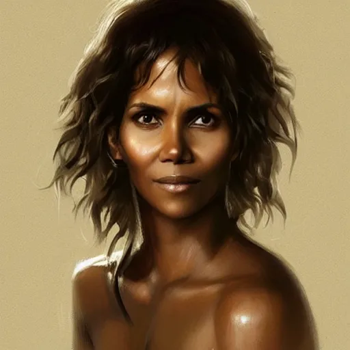 Image similar to “ portrait of halle berry by greg rutkowski, young, attractive, highly detailed portrait, scifi, digital painting, artstation, concept art, smooth, sharp foccus ilustration, artstation hq ”