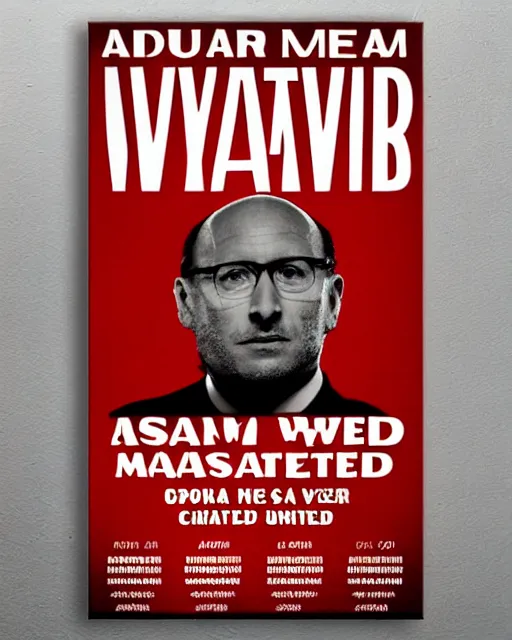 Image similar to avram glazer wanted dead or alive, owner of manchester united football club, wanted poster, bolo poster, pure evil, devils horns, avram glazer, satan, hell, 8 k, symmetry, cinematic lighting