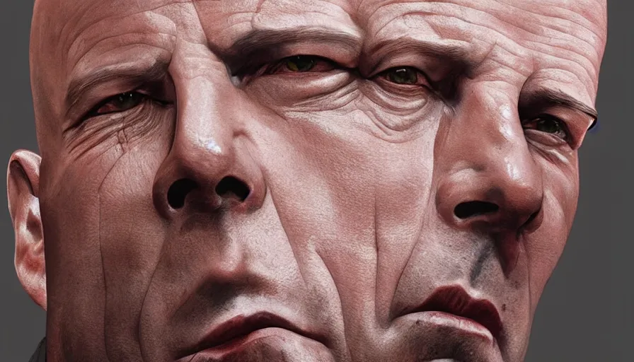 Prompt: Realistic hand-painted bust of Bruce Willis, hyperdetailed, artstation, cgsociety, 8k
