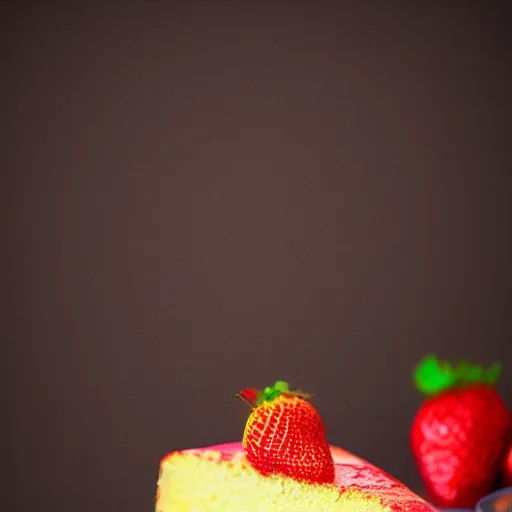 Prompt: A highly detailed digital art of a strawberry cake, volumetric lighting, 4k resolution, warm colors,