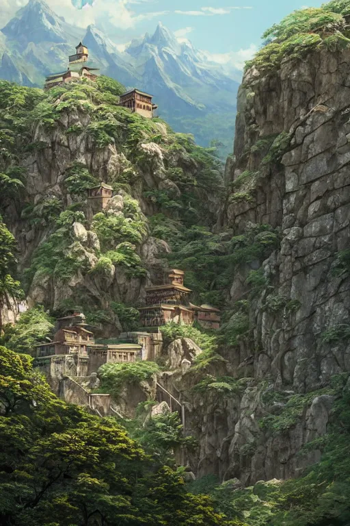 Prompt: a highly detailed matte painting of a post - apocalyptic monastery at the top of a jagged mountain with a giant sickly green sakura trees blooming at the peak by studio ghibli, makoto shinkai, by artgerm, by wlop, by greg rutkowski, volumetric lighting, octane render, 4 k resolution, trending on artstation, masterpiece