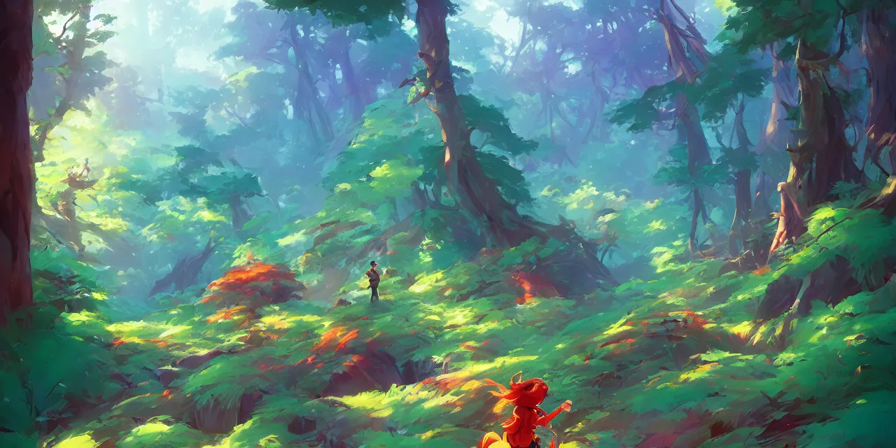 Prompt: colorful forest, artstation, style of jesper ejsing, by rhads, makoto shinkai and lois van baarle, ilya kuvshinov, rossdraws