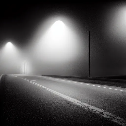 Prompt: A stunningly beautiful award-winning 45 degree down angle 8K high angle cinematic movie photograph of a spooky foggy lightless main intersection in an abandoned 1950s small town at night, by David Fincher and Darius Khonji, cinematic lighting, perfect composition, moody low key volumetric light. Color palette from Seven, greens yellows and reds. 2 point perspective, high angle from 15 feet off the ground. Octane render