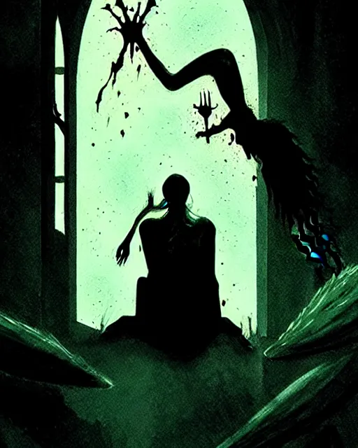 Image similar to it is natural to die as to be born, salems revenge, amityville, rendered in pov - ray, style of greg rutkowski and junji ito and sam francis