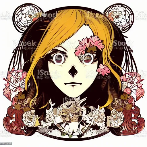 Image similar to anime manga skull portrait girl female skeleton illustration artstation vector art Geof Darrow and Ashley wood and alphonse mucha pop art nouveau intricate