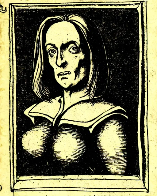 Image similar to etching of dana scully from the nuremberg chronicle, 1 4 9 3, sharp scan, restored