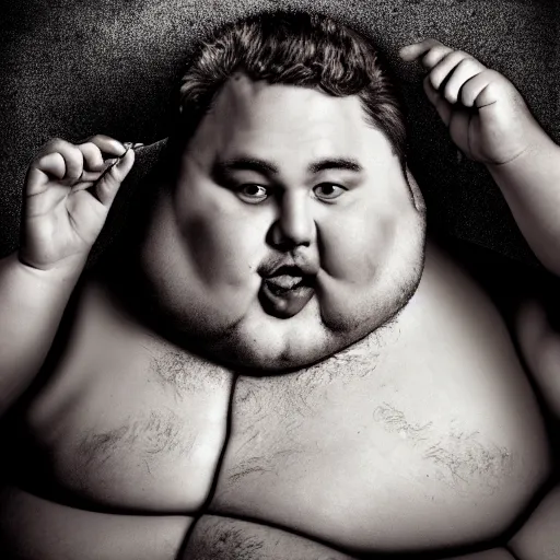 Prompt: A fat man with a slice of pizza for a face and pepperoni nipples, 4k, digital photograph, highly detailed