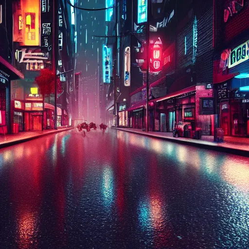 Prompt: 8 k hd detailed octane render of a cyberpunk noir city street in the rain