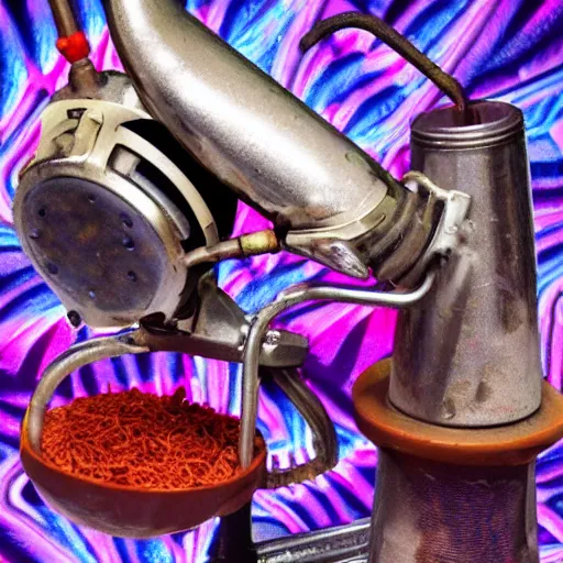 Image similar to photograph of jerma 9 8 5 using a meat grinder, high detail, extremely detailed, dramatic lighting, psychedelic colours, 4 k, award winning photograph