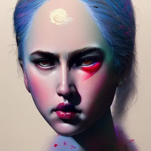 Image similar to prompt : female nicolas cage illustration portrait soft light painted by james jean and katsuhiro otomo and erik jones, inspired by evangeleon anime, smooth face feature, intricate oil painting, high detail illustration, sharp high detail, manga and anime 1 9 9 9