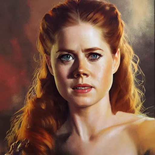 Image similar to ultra realistic portrait painting of amy adams as a western outlaw, art by frank frazetta, 4 k, ultra realistic, highly detailed, epic lighting