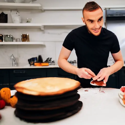 Image similar to the french youtuber squeezie making pancakes