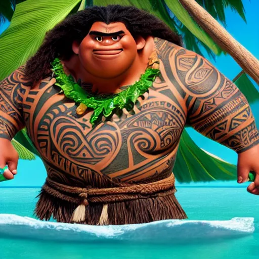 Image similar to moana's green nature giant as a man, pixar, 8k