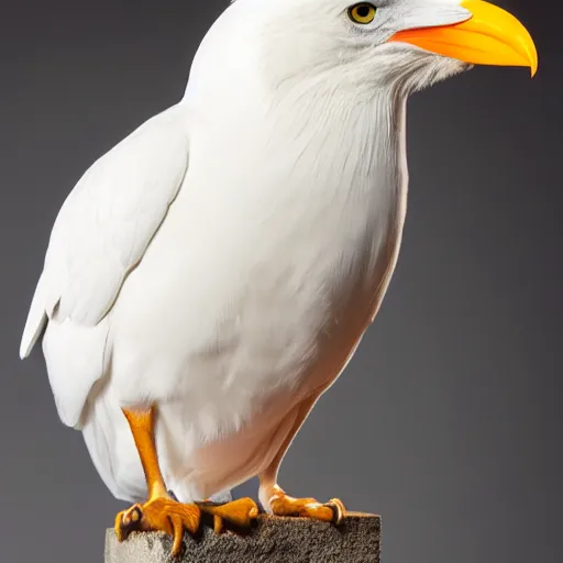 Image similar to stylized bust sculpture of a white crow, beautiful studio lighting 35mm F/1.2