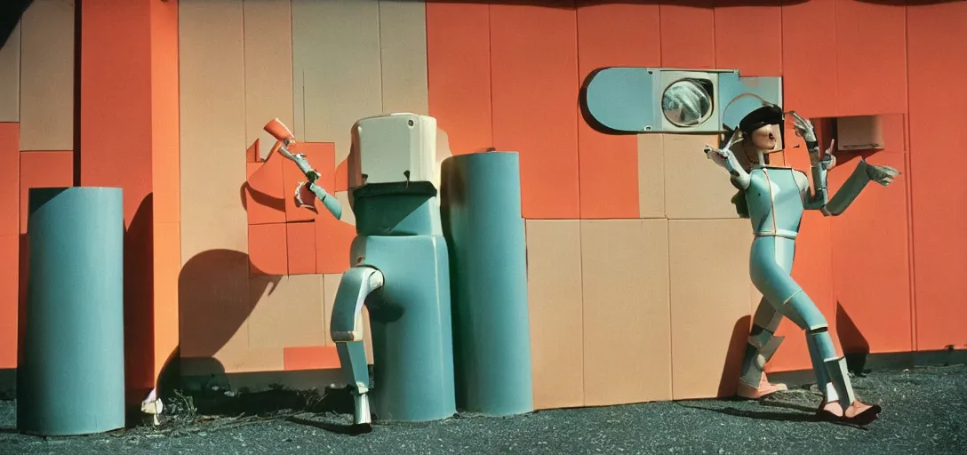 Prompt: retro futuristic robots, style of guy bourdin photography, kodachrome