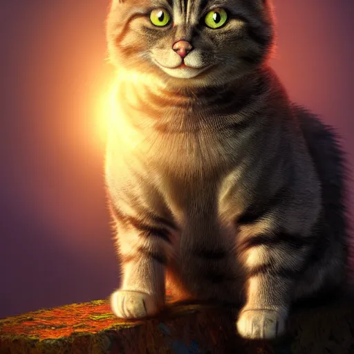 Image similar to cat - goku hybrid, genkidama, golden hour, fantasy, sharp focus, digital art, hyper realistic, 4 k, unreal engine, highly detailed, hd, dramatic lighting by brom, trending on artstation, new cats movie