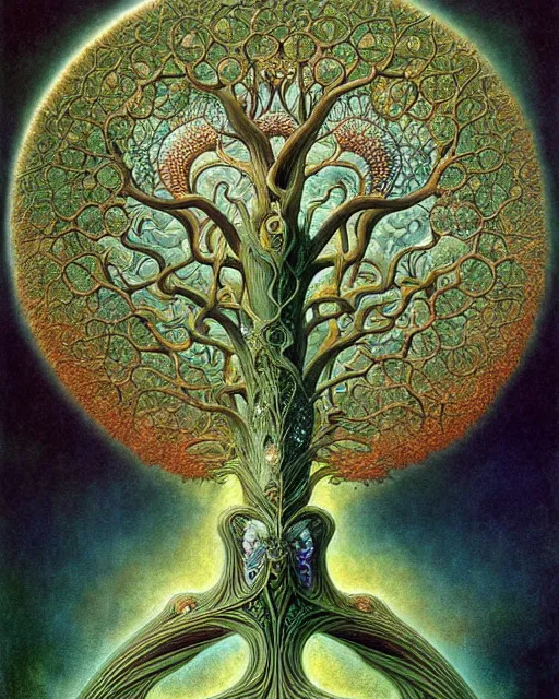 Image similar to tree of life by roger dean and andrew ferez, art forms of nature by ernst haeckel, divine chaos engine, symbolist, visionary, art nouveau, botanical fractal structures, organic, detailed, realistic, surreality