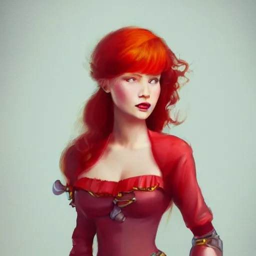 Image similar to a woman wearing a princess outfit, red hair, highly detailed, digital painting, artstation, concept art, smooth, sharp focus, illustration