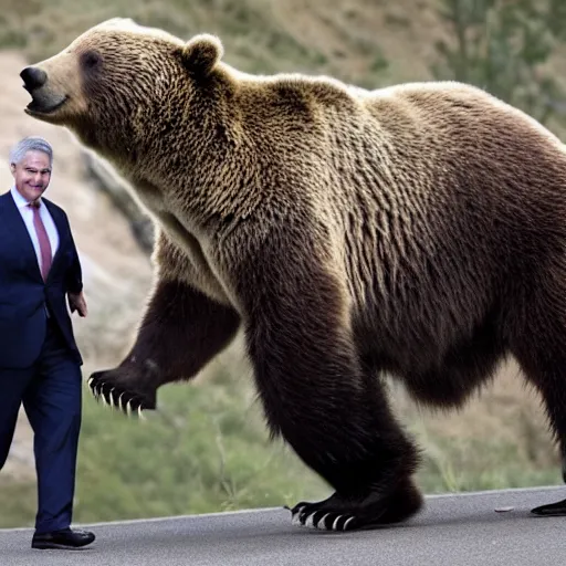 Prompt: jerome powell riding a grizzly bear