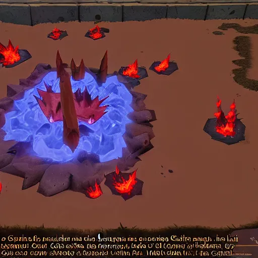 Image similar to TzKal-Zuk at the Inferno, old school runescape, lava river, magma, large shield of magma, obsidian pillars