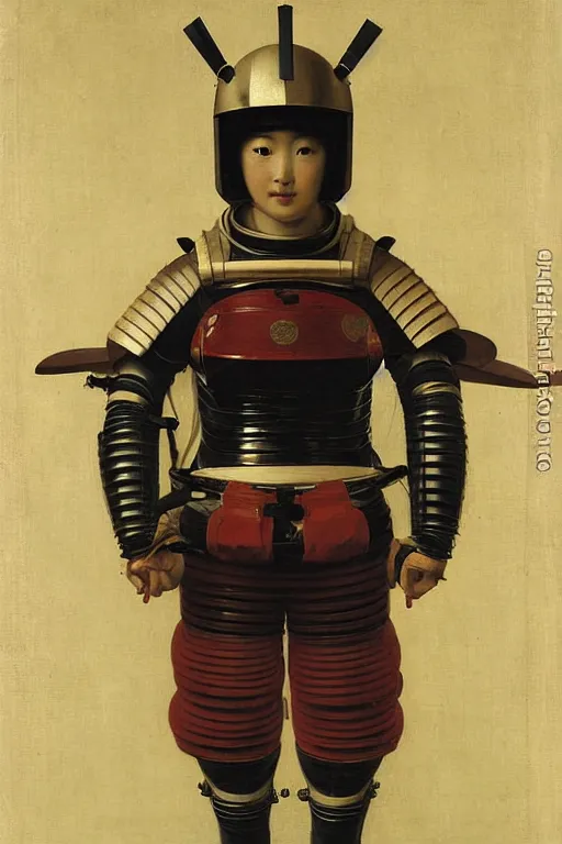 Image similar to portrait of a astronaut in japanese samurai armor and helmet, by bouguereau