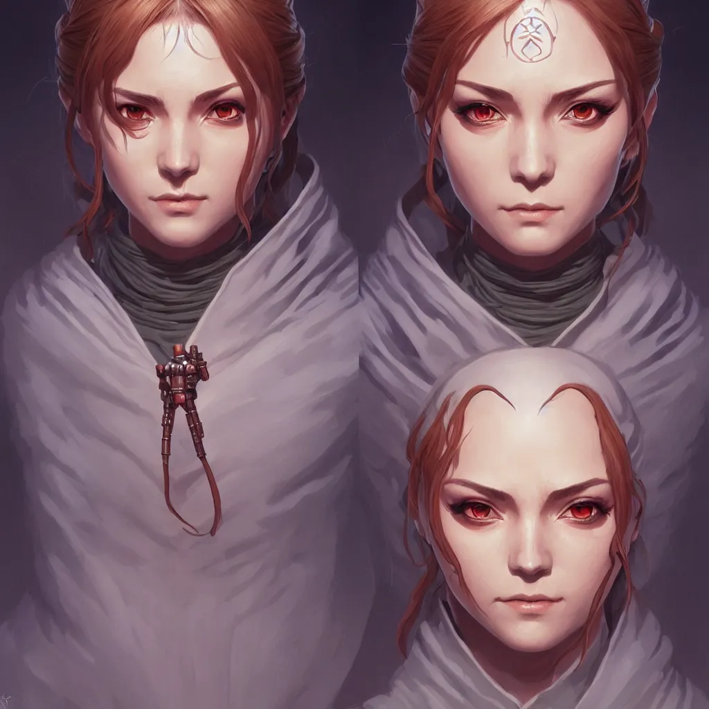 Image similar to one female jedi master, wearing the traditional jedi robe, beautiful and uniquely odd looking, detailed symmetrical close up portrait, intricate complexity, in the style of artgerm and ilya kuvshinov, magic the gathering, star wars art