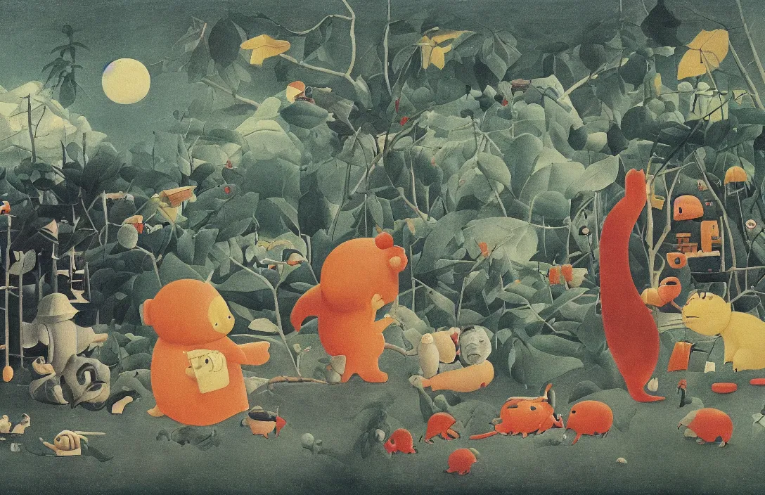 Prompt: the three body problem, style of henri rousseau and richard scarry and hiroshi yoshida, cinematic