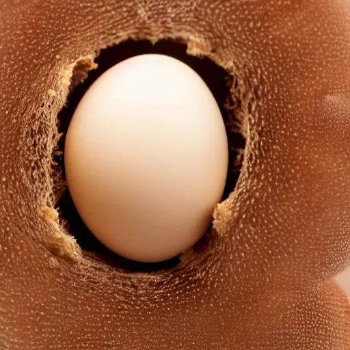 Image similar to egg cracking open with a baby dachshund inside, macrophotography,