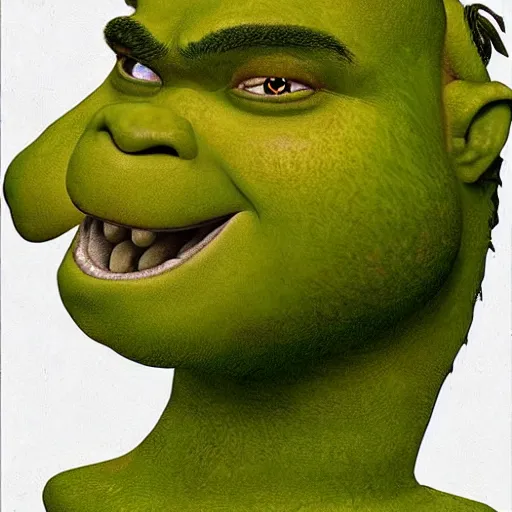 Prompt: shrek from shrek with long lush golden hair attractive muscular stylish knight in shining golden armor with long lush golden hair a strong jaw and attractive green eyes shrek is riding on top of a red dragon, fantasy art, hyper detailed, extremely complex, hyper realistic, similar to the mona lisa, art by leonardo devinci