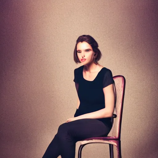 Image similar to Nataly Portman sitting on a chair while posing for a photo, award winning photography, HDR, studio light , dynamic pose, medium close shot