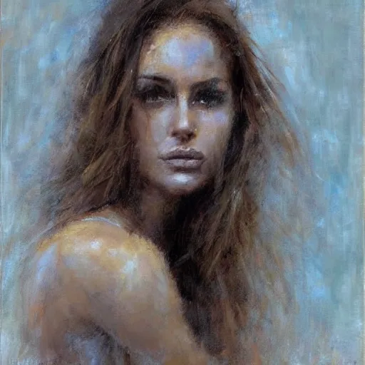 Image similar to portrait of beautiful confident women with deep eyes, perfect cinematic light, hard brush, by henry asencio