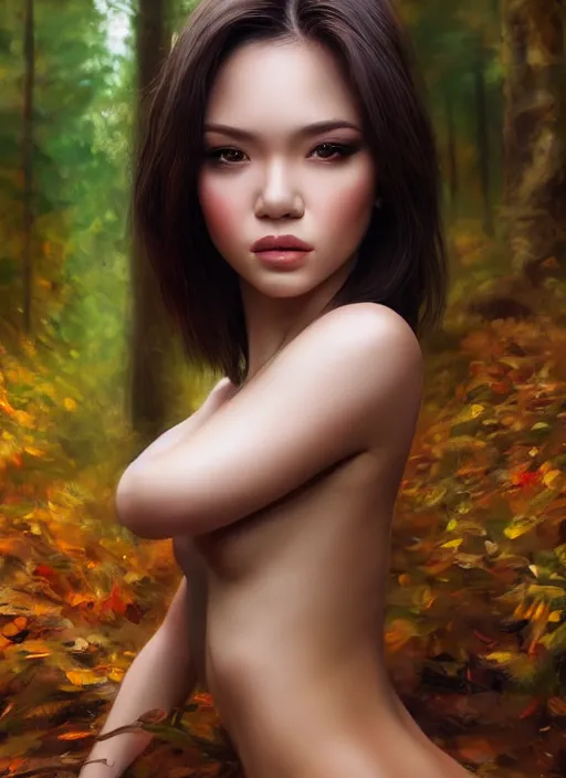 Prompt: photo of a gorgeous female in the style of stefan kostic, realistic, professionally, professionally color graded, half body shot, sharp focus, 8 k high definition, insanely detailed, intricate, elegant, art by stanley lau and artgerm, shallow depth of field, blurred forest in background