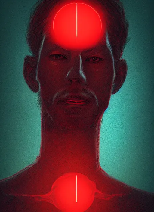 Image similar to portrait of a man drifting in a void, his body wasting away while he's accompanied only by a red led, hauntingly beautiful illustration, digital art, trending on artstation